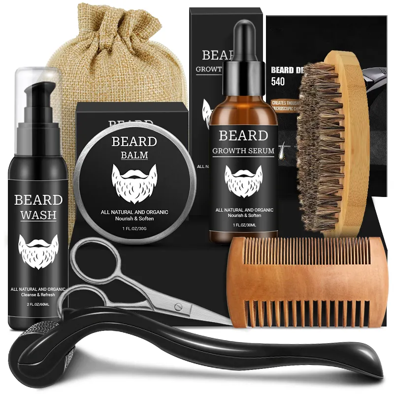 Ustom-Kit de cuidado de la barba para hombres, aceite orgánico para el cuidado de la barba, Etiqueta Privada