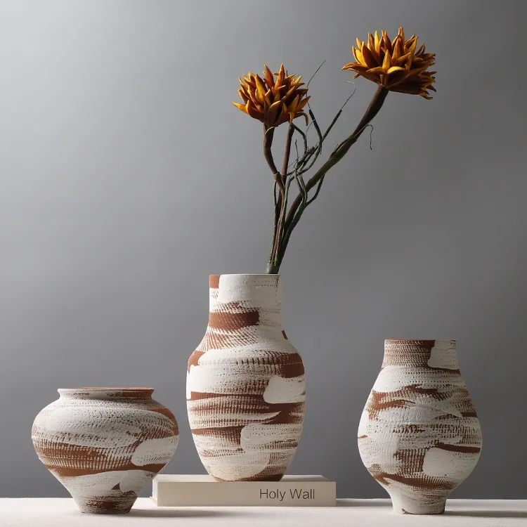Jarrón de cerámica gruesa Original, jarrón de cerámica de estilo Wabi SABI, jarrón de cerámica para decoración del hogar, Decoración de mesa creativa
