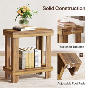 客厅木质茶几、带储物架的农舍边桌、卧室窄床头柜、乡村棕色 - Product Image 5