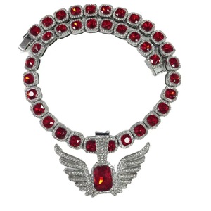 Unisex Light Luxus Ins Angel Wings Anhänger Smaragd Zirkon Perle Hip-Hop Rock Candy Kubanische Glieder kette Schmetterling Form Muster