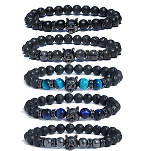 Douvei Vòng đeo tay quyến rũ sói cao cấp cho trẻ em Bộ khuếch tán dầu hạt dung nham Đá Ba ý nghĩa linh hồn Sói Reiki hạt thời trang - Product Image 1