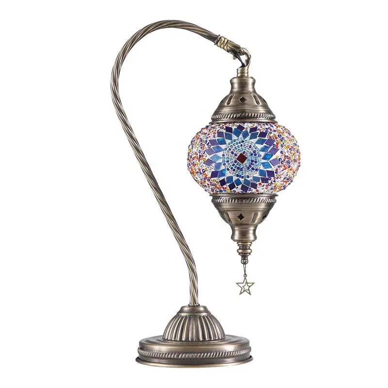 Turkish Moroccan Lamp 3 Color Options Handmade Gooseneck Tiffany Mosaic Glass Bedside Lamps for Bedroom