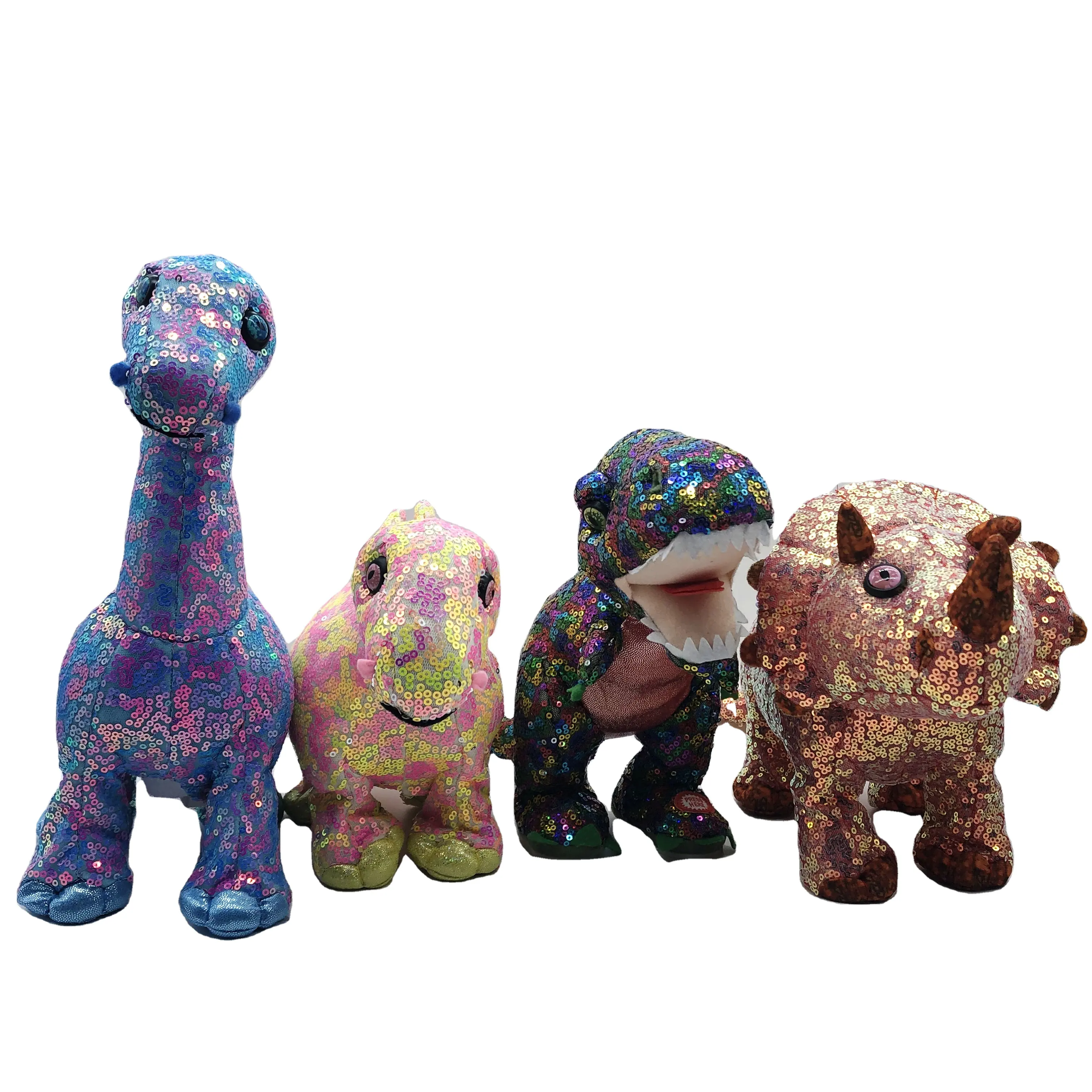 Brinquedo de pelúcia criativo para crianças, tecido de pelúcia com lantejoulas coloridas e dinossauro elétrico criativo para cantar e dançar