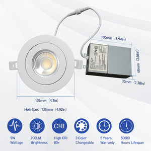 ไฟดาวน์ไลท์ Rgwcw หรี่แสงได้อลูมิเนียมหรี่แสงได้6W - Product Image 2