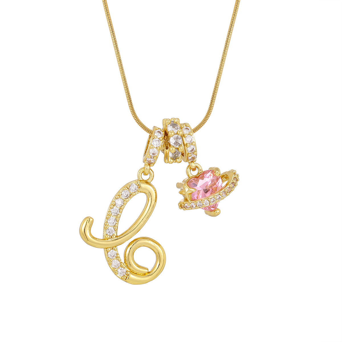 Gold c pendant-snake bone chain