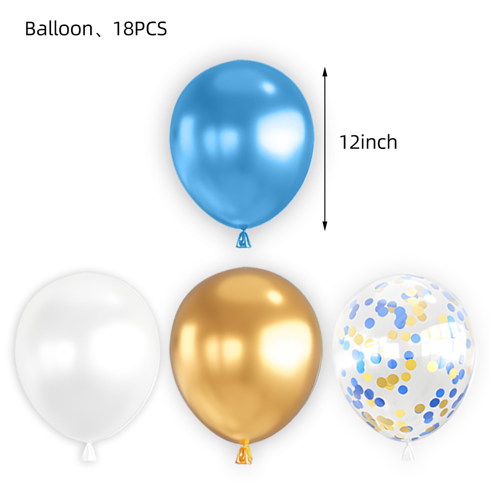 Ballon en latex imprimé bleu or blanc - 18 pièces