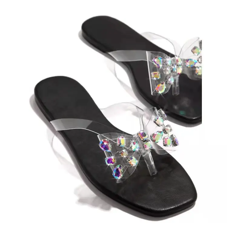 Sandales plates avec strass pour femmes, chaussure à la mode, couleur arc-en-ciel, nouveau modèle 2019