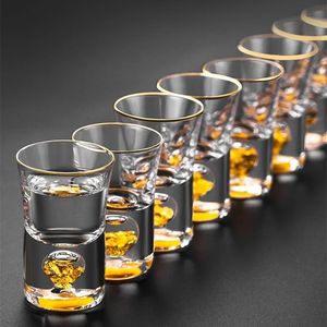酒吧高档金酒伏特加小杯酒杯24k金箔水晶白酒酒杯