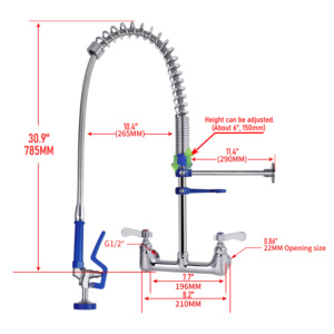Thương mại Nhà bếp Vòi Mixer 37/31inch treo tường bồn rửa tap với xử lý duy nhất 3mm 304sus đồng thau dày trước khi rửa sạch đơn vị + 304sus - Product Image 6