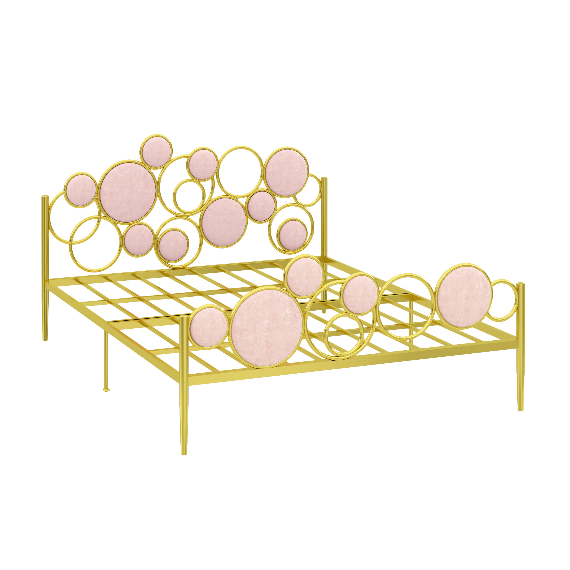 18k gold bed frame with pink italian velvet (box