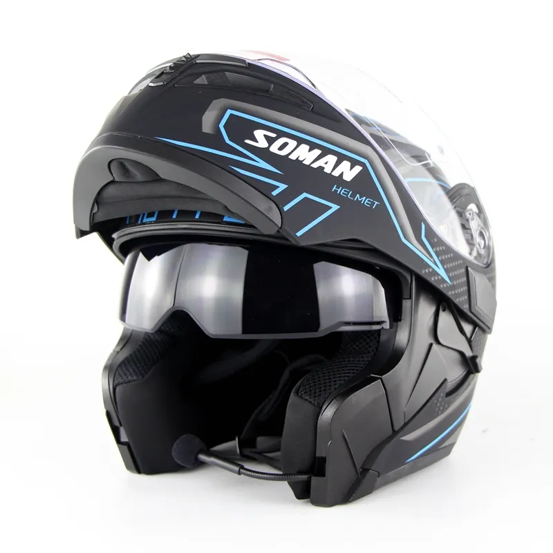 Voor Mannen Full Face Motorfiets Flip Up Helm Cross-Onderdelen Helmen Motor Sm955 Beschikbaar Bluetooth