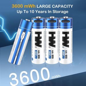 Pin Lithium-ion hình trụ sạc lại được 4 trong 1 USB Type-C, loại AA 14500, bộ pin 1.5V 3600mWh - Product Image 2