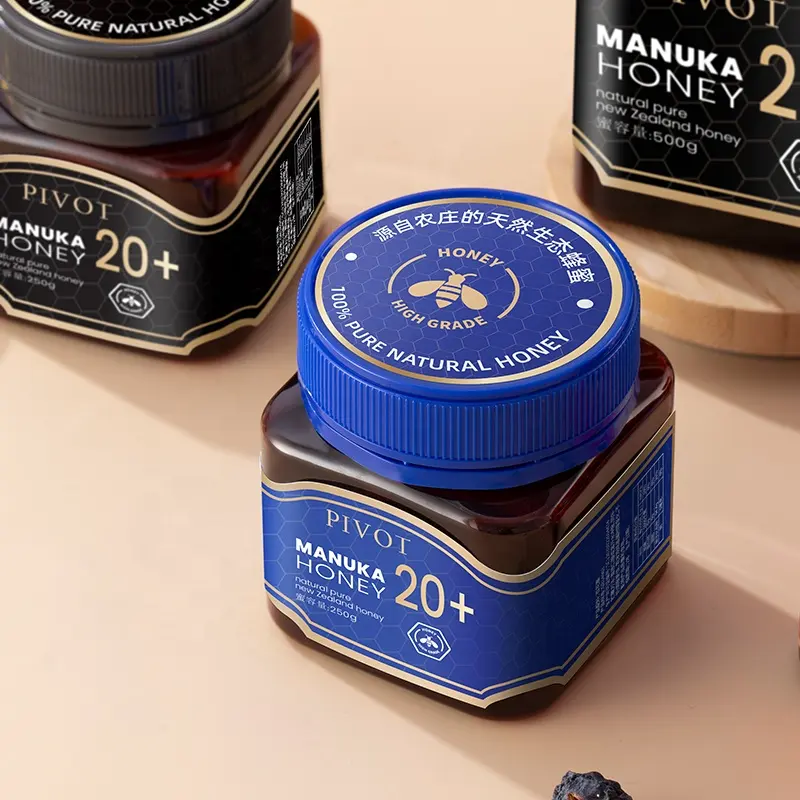 Chiaro/ambra quadrato burro di arachidi marmellata contenitore di imballaggio manuka pet vasetti di miele in plastica con tappo a vite a prova di manomissione