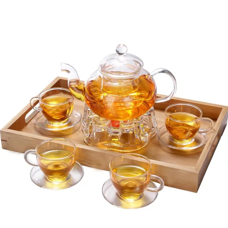 gift packing 6 cups glass teapot sets with warmer