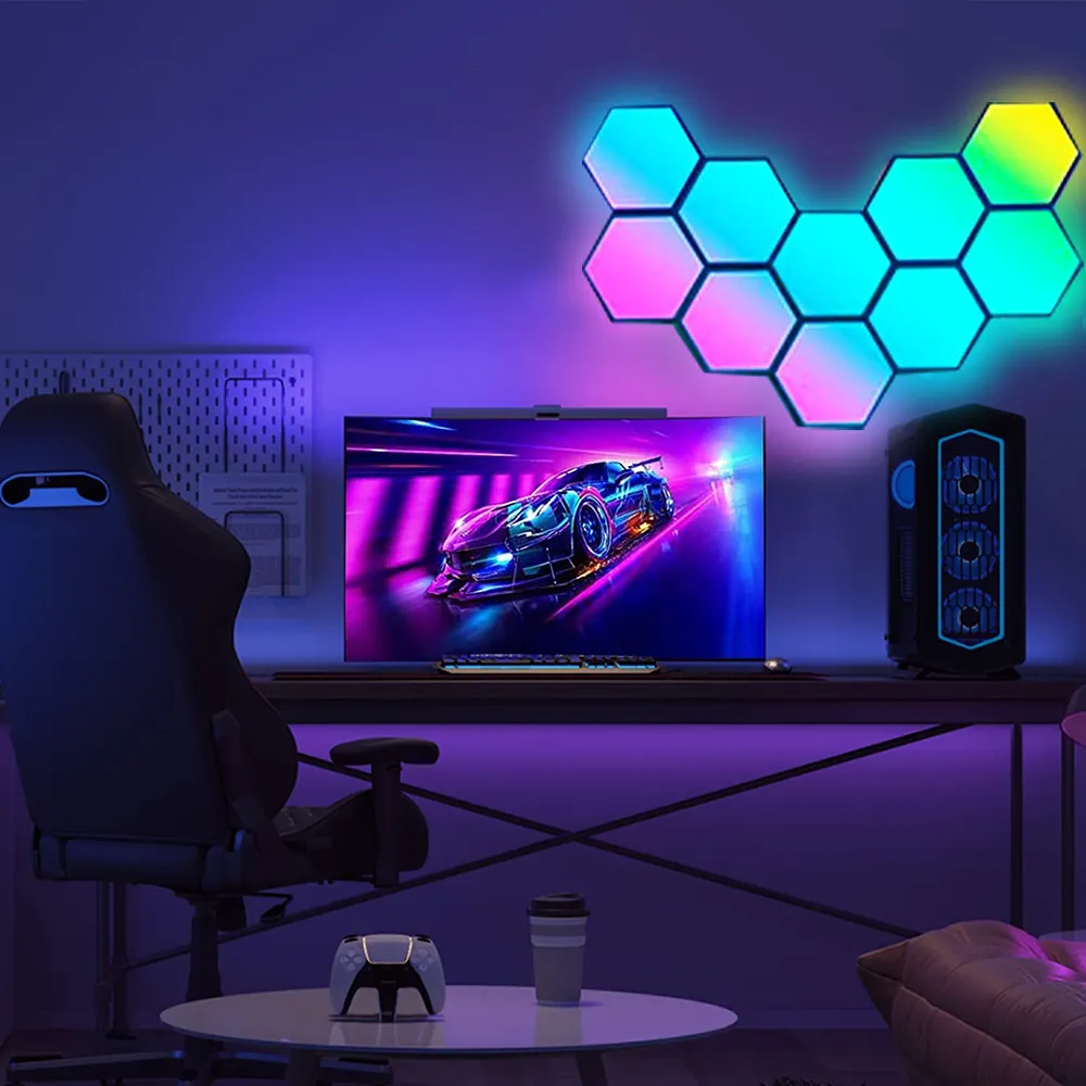 Luces de pared hexagonales para dormitorio, decoración para habitación de juegos, luces led de pared RGB para decoración del hogar, paquete de 6 uds.