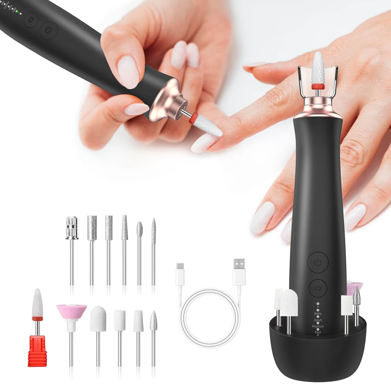 Batería eléctrica de acero estilo pluma lijadora de uñas herramientas taladro recargable inalámbrico máquina taladro uñas para pedicura