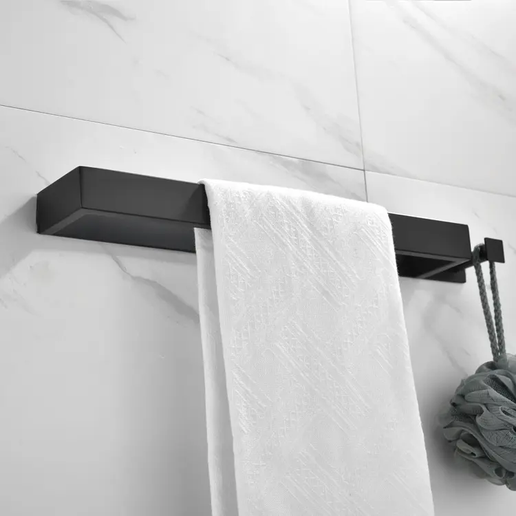 Escova para banheiro, suporte de toalha de banheiro preto, único, anel de toalha em aço inoxidável, suporte de toalha de banho, prateleira, auto adesivo, barra de toalha