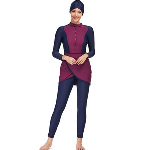 Özel OEM ODM 2023 kadınlar/bayanlar mütevazı islami başörtüsü uzun kollu fermuar müslüman mayo Burkinis islami mayo