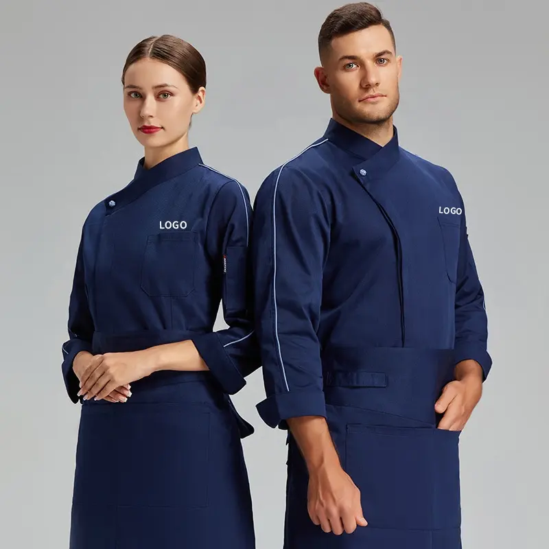 Custom OEM design colorful chef uniform modern restaurant full sleeve chef cooking wear cappotto e grembiuli in vita