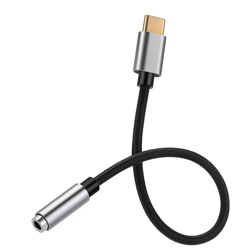 Adaptador de conector de auriculares hembra USB C a Aux Audio Dongle Cable De Audio Aleación de aluminio Stock Tipo C Macho a 3,5mm Hembra