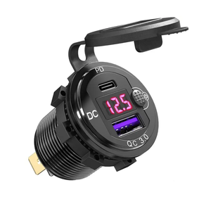 12V/24v铝制双<span class=keywords><strong>USB</strong></span>插座PD3.0 & QC3.0快速充电插座，带发光二极管电压表和开关