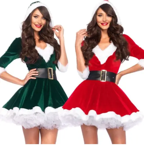 Vestido de Navidad de alta calidad con cuello en V para mujer Santa Claus adulto Sexy mujer fotos traje de Navidad