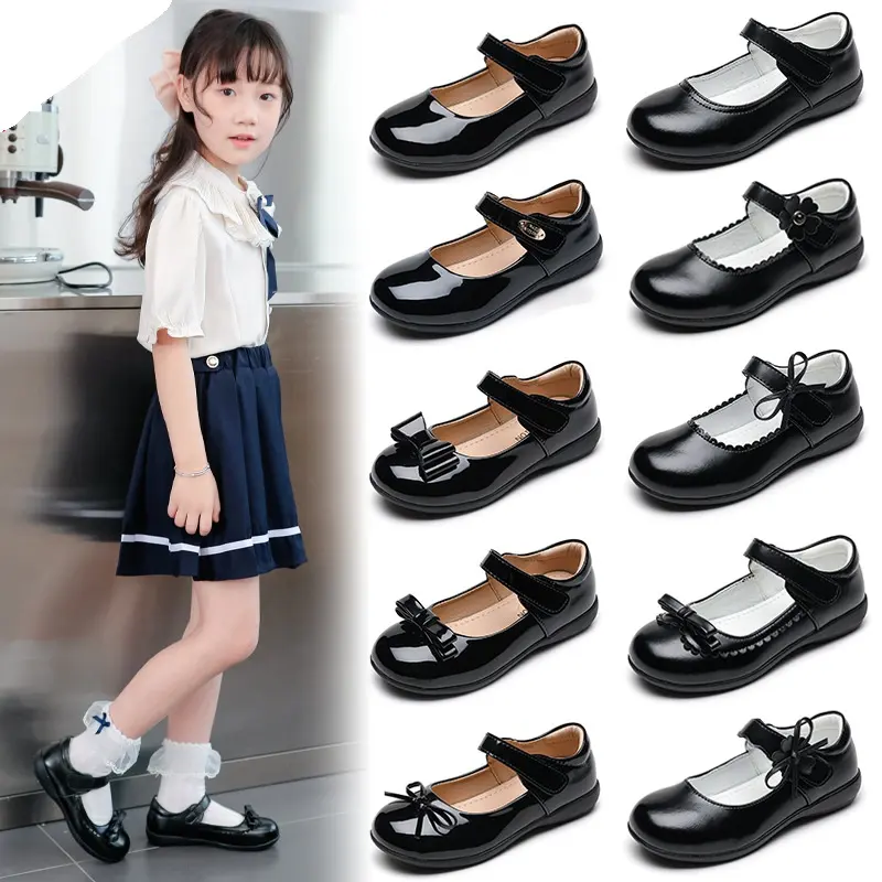 Chaussures en cuir de créateur pour filles, chaussures d'école noires pour filles, robe de princesse de fête de mariage, chaussures décontractées pour enfants