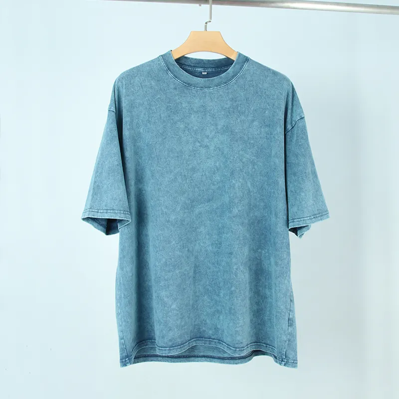Camiseta personalizada para hombre, ropa con etiquetas de cuello en t, Camiseta holgada de talla grande azul, negra, lavado de ácido