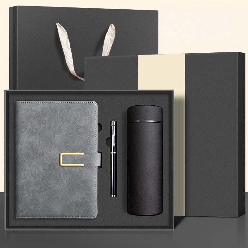 Athens noir + stylo en métal + tasse thermos + sac cadeau