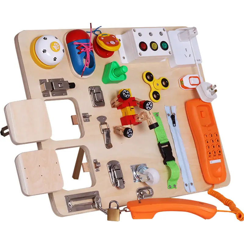 Apprentissage des compétences sensorielles de base éducation précoce Puzzle déverrouiller jouets en bois Montessori planche occupée jouet enfants jouets en bois