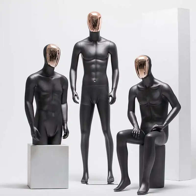 الرجال الدمية العضلات المعرضة الجذع ملابس عصرية عرض الذكور العارضات كامل الجسم الأسود مع تصفيح الوجه الذهبي الدائمة