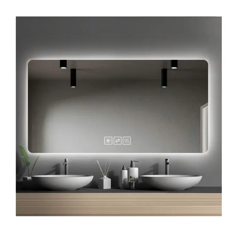 HIXEN 18-8B China eksportir hotel toilet, layar sentuh besar antikabut untuk mandi led pintar bluetooth speaker musik cermin