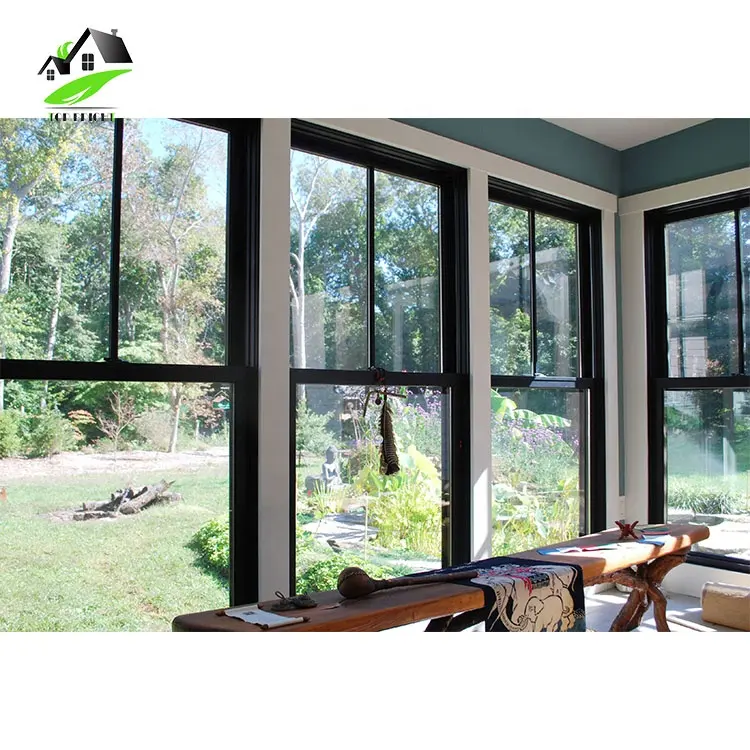 Amerikan sürgülü cam siyah ve beyaz vinil ızgara çift asılı pvc pencereler ve kapılar
