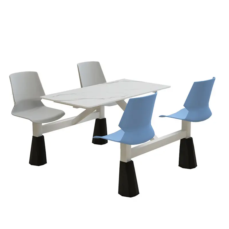 कैफेटेरिया रेस्तरां के लिए उच्च गुणवत्ता वाला एक-टुकड़ा सस्ती कीमत रंगीन सार्वजनिक कैंटीन टेबल और कुर्सियाँ सेट