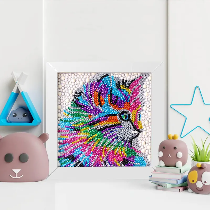 Kinder Diamant Malerei DIY Big Gem Art Home Decor Bunte Katze Kinder Diamant Malerei mit Rahmen