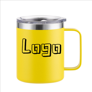 12oz Custom Double Wall Camping Stainless Steel BPA Free Powder Coated Insulated Coffee Travel Mug With Handle - Product Image 1