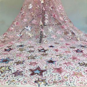 S005 Star Pattern Elegantes Kleid Material Pastell Stickerei Netz Pailletten Spitze Stoff Mesh Stoff Kunden Designs Polyester / Nylon