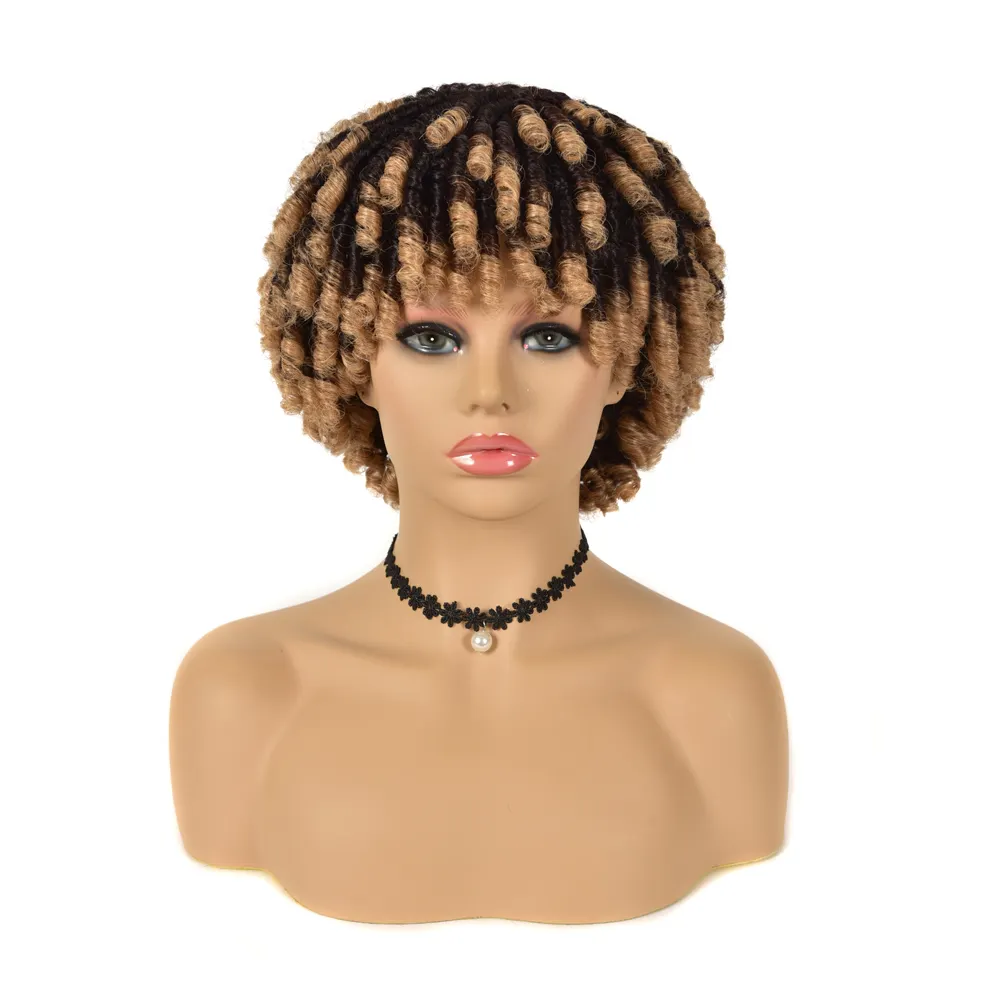 Hot Selling Goedkope Menselijk Haar Pruiken Voor Zwarte Vrouwen Afrikaanse Korte Dreadlocks Pruik Faux Locs Haak Hair Ombre Blond Gevlochten pruiken
