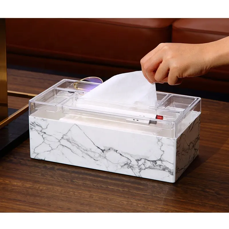 Multifunzione marmo stampa casa organizzatore rettangolo acrilico porta tessuto scatola di plastica del tessuto con divisioni coperchi