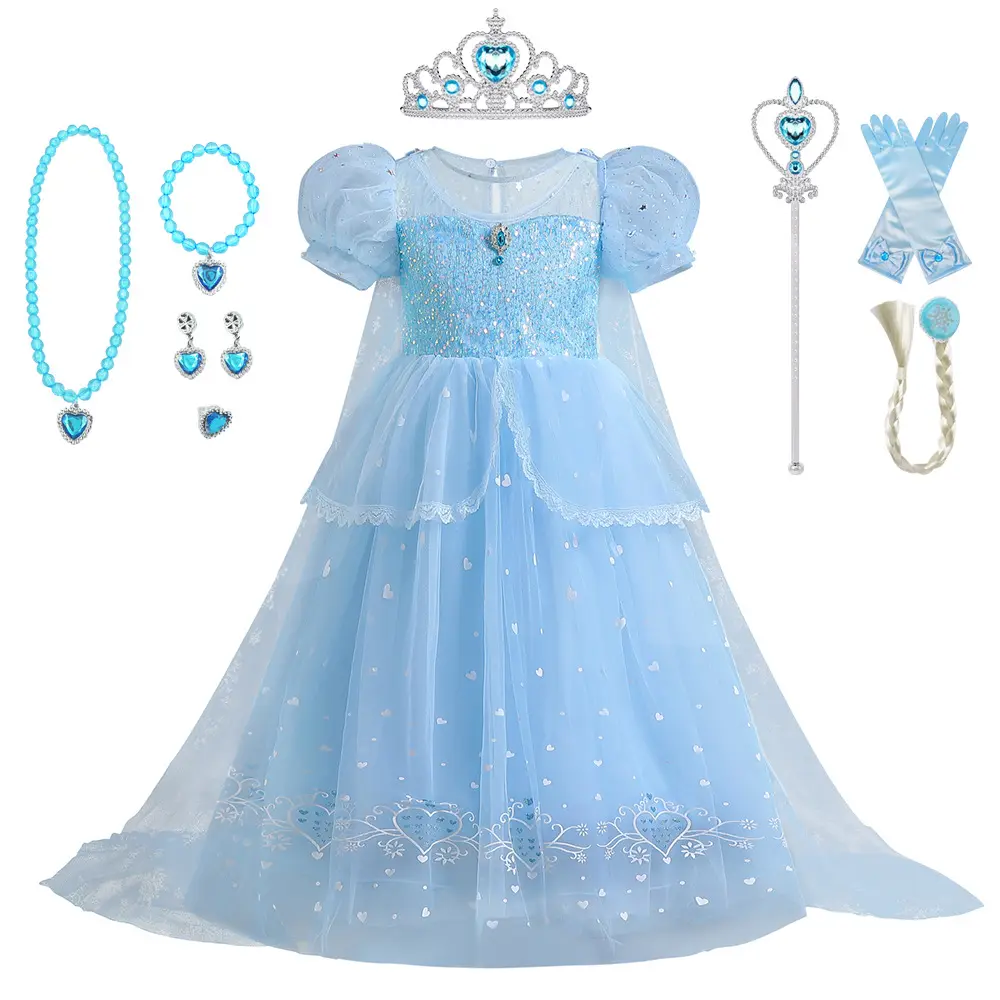 Roupa cosplay para Halloween Carnaval Eid, vestido de lantejoulas para festa de casamento, aniversário e menina, roupão longo para princesa Elsa, fantasia de TV e filmes