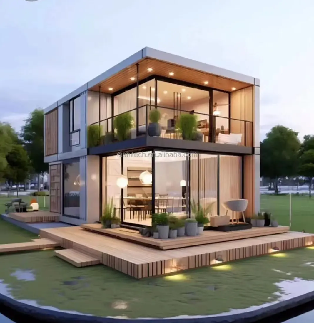 Luxury container prefabricated residential villas, hotels, and homestays with modern design and light steel structure available