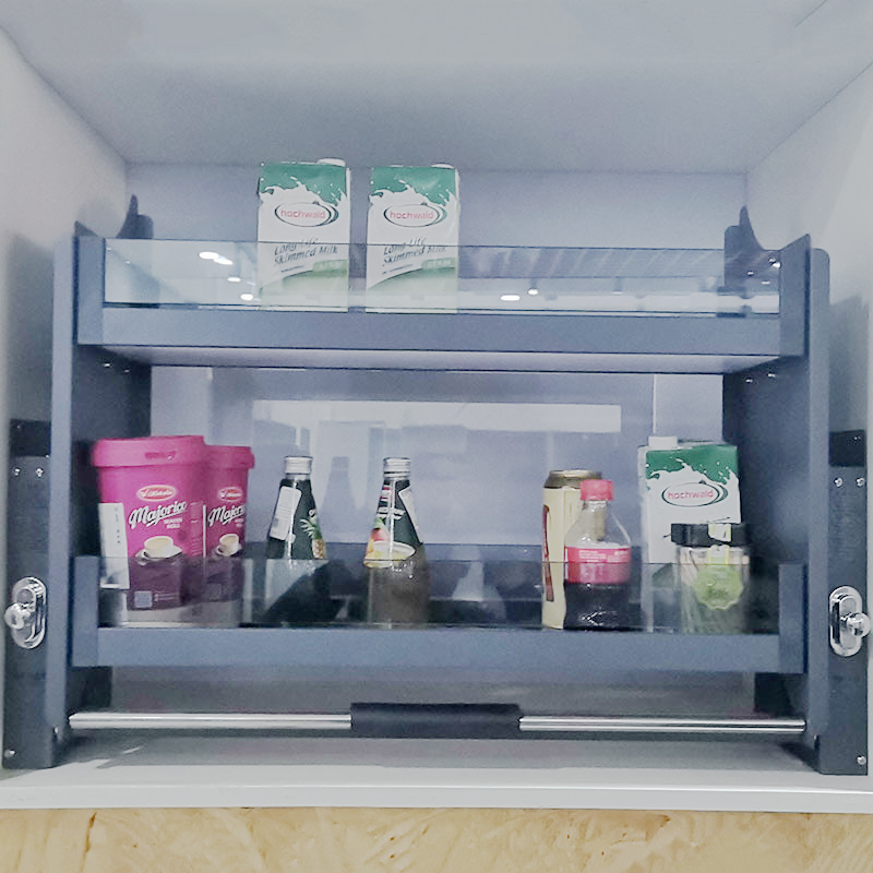 China Factory Multifunction Kitchen Tempered Glass Elevator Basket Pull Down Adjustable  Kitchen Non-slip Cabinet