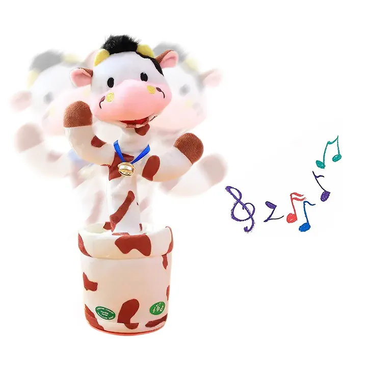 Simpatico vaso di fiori imbottito che torce bambola di animali da ballo che parla cantando musica che balla parlando peluche