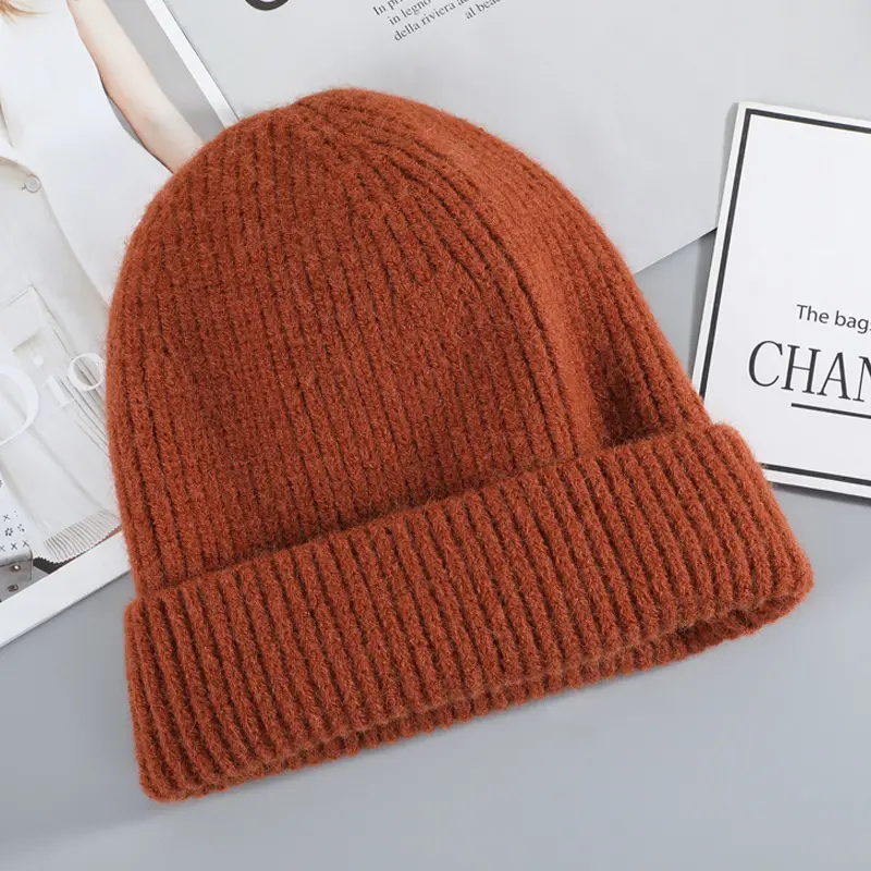 Fashion Plain Winter Hat 100% Wool Knit Beanies With Custom Embroidery For Adult Kids