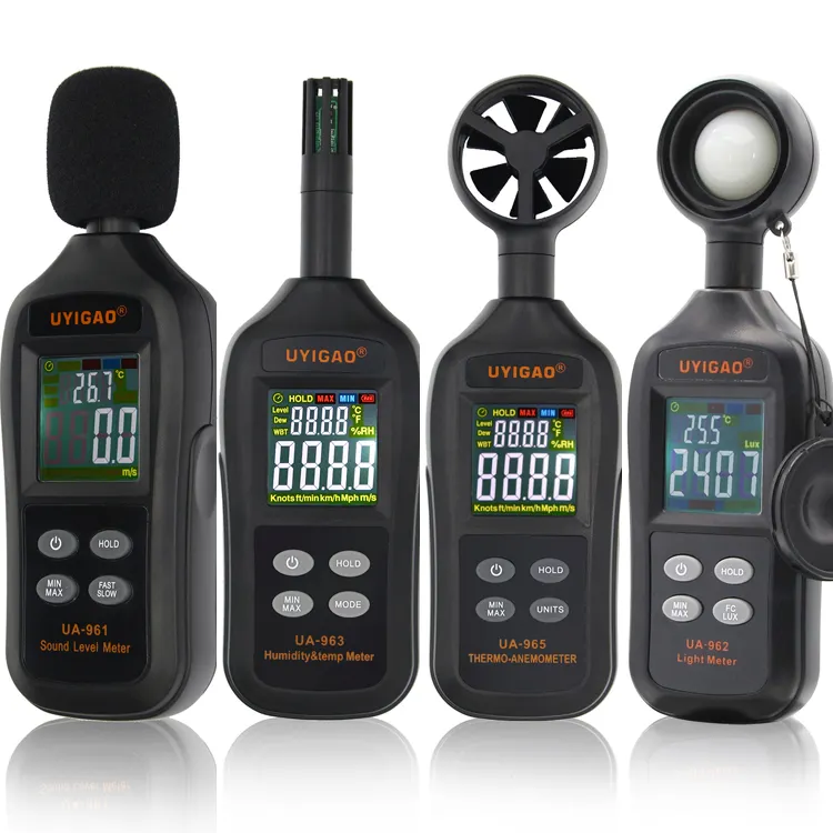 Medidor de nivel de ruido Digital de decibelios medidor de luz Lux, higrómetro térmico, medidor de temperatura y humedad, anemómetro de velocidad del viento