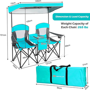 Gấp đôi cắm trại ghế với tán bóng râm Mini bảng, nước giải khát cup chủ mang túi cho cắm trại đi bộ đường dài & Dã Ngoại - Product Image 5