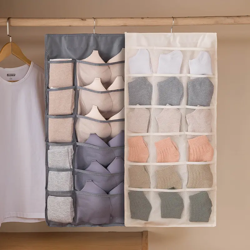 Personalizado Multifunções Folding Vestuário Armazenamento Saco Ampliado Closet Underwear Pendurado Sutiã Organizador Bag Com Bolsos De Malha