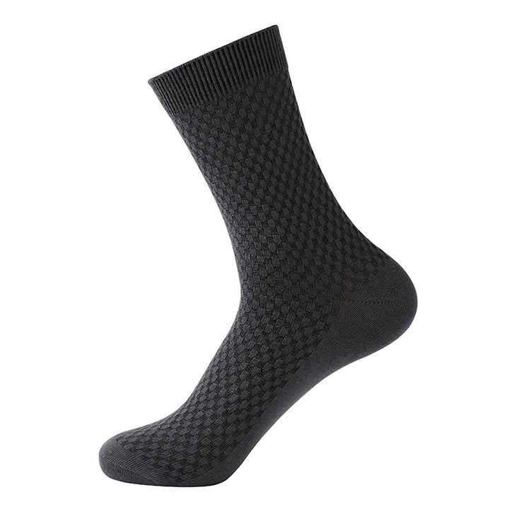 Kaus kaki bisnis kasual pria, kaus kaki kru Anti bau Anti jamur, kasual bisnis, warna polos, serat bambu, klasik, untuk pria
