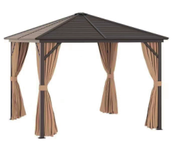 Kolayca monte edilmiş alüminyum toz boyalı Gazebo 3*4m tek çatı enine kaburga Metal çerçeve perde ve Net kamp çadırı - Product Image 4