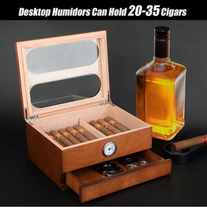 Handcrafted Desktop <strong>Humidor</strong> That Can Hold 20-35 Cigars Humidifier and Accessory Drawers Cigar <strong>Humidor</strong> With Front Hygrometer - Product Image 5